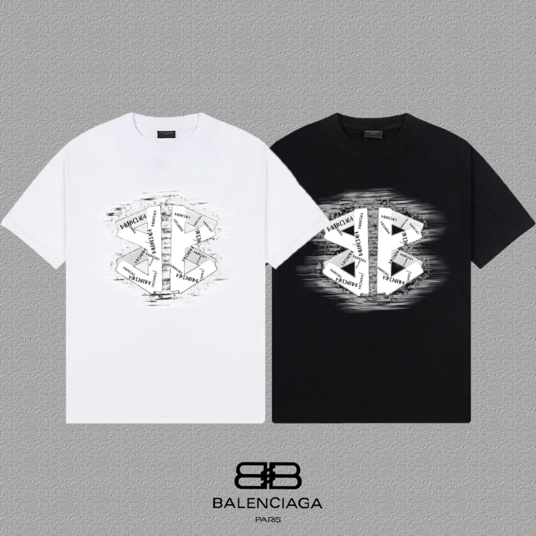 P80✨🔥 BALENCIAGA Paris lettering printed short-sleeved T-shirt. Custom-woven and dyed 300 grams of combed cotton heavyweight fabric. Zero color difference in threads. Perfect details. Different from the current currency version. Welcome to compare. Same Style for men and women. Must-sell in the picture above. Color: White Black Size: 1 2 3 4